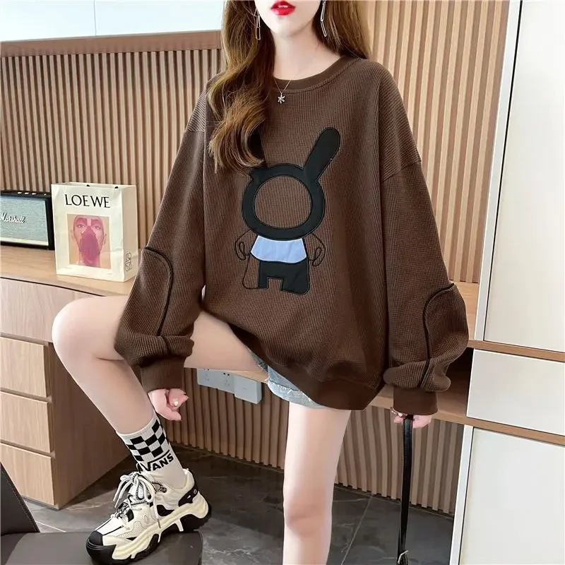 

Милый свитшот для женщин, весна-осень 2023, Свободный Топ средней длины в Корейском стиле, пуловеры, Одежда большого размера Y2k в стиле Харадзюку для женщин