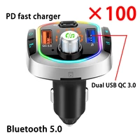 bluetooth compatible 5 0 car fast chager led backlist mp3 tfu disk wireless fm transmitter pd18w dual usb qc 3 0 charger 100pcs