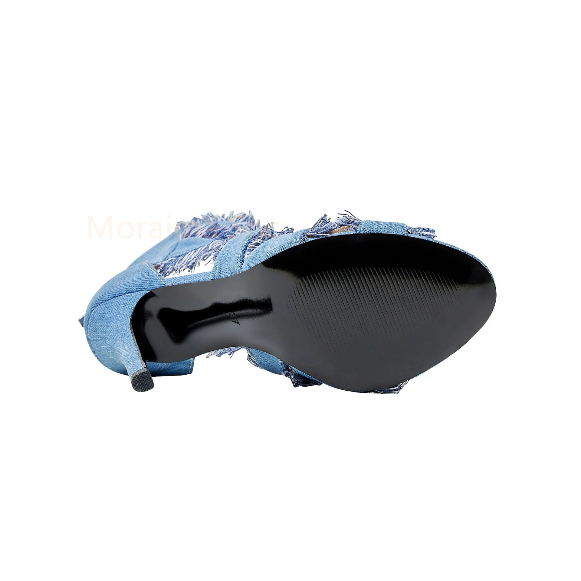 2023 Spring Summer New Peep Toe High Heels Denim Women Sandals Boots Fashion Ankle Boots Back Zipper Street Banquet Shoes