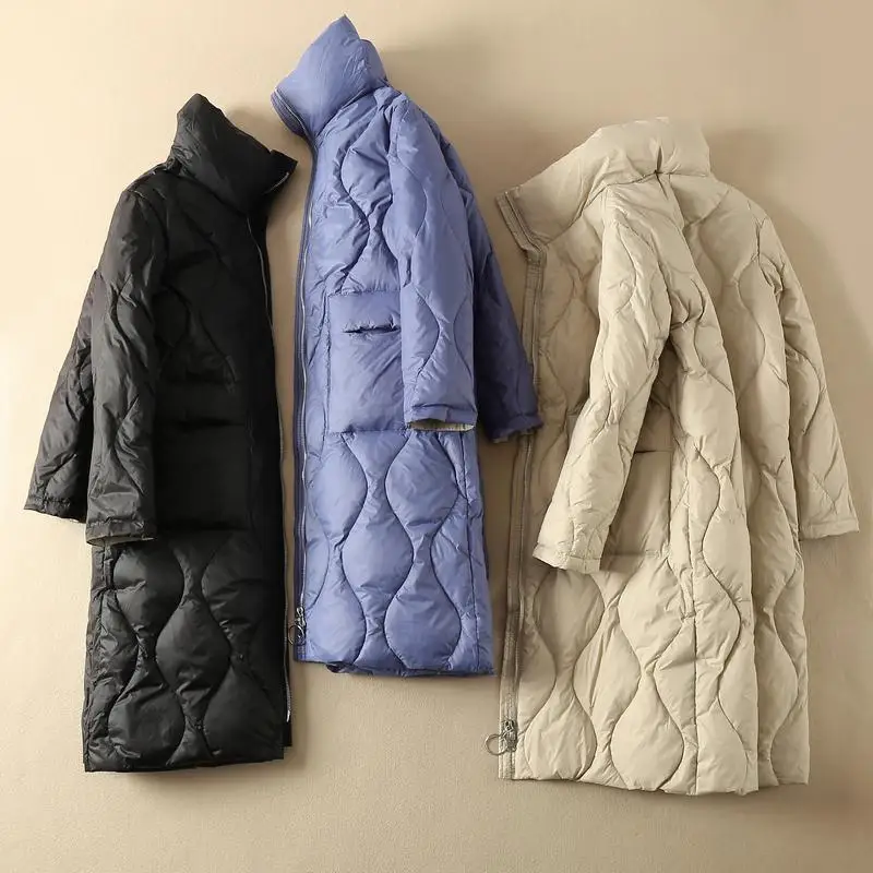 2022 New Womens Winter Korean White Duck Down Coat Fashion Thick Solid Color Female Warm Long Sleeve Long Zipper Jackets Q151