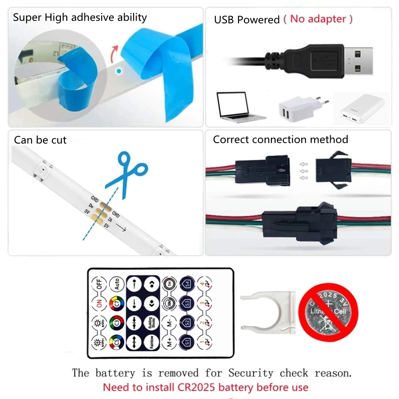 Светодиодная лента WS2812B 1 м-20 RGB 5 В постоянного тока USB 5050 гибкая с управлением