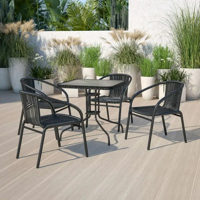 

4 Black Rattan Indoor-Outdoor Restaurant Stack Chair Sillas para barra de cocina Stool chair Wooden chair Plywood chair Chair p