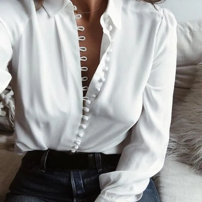 

Fashion Women Blouse Shirt Spring Women Clothing Solid Buttons Long Sleeve Shirts Tops Ladies OL Shirt White Office Shirt