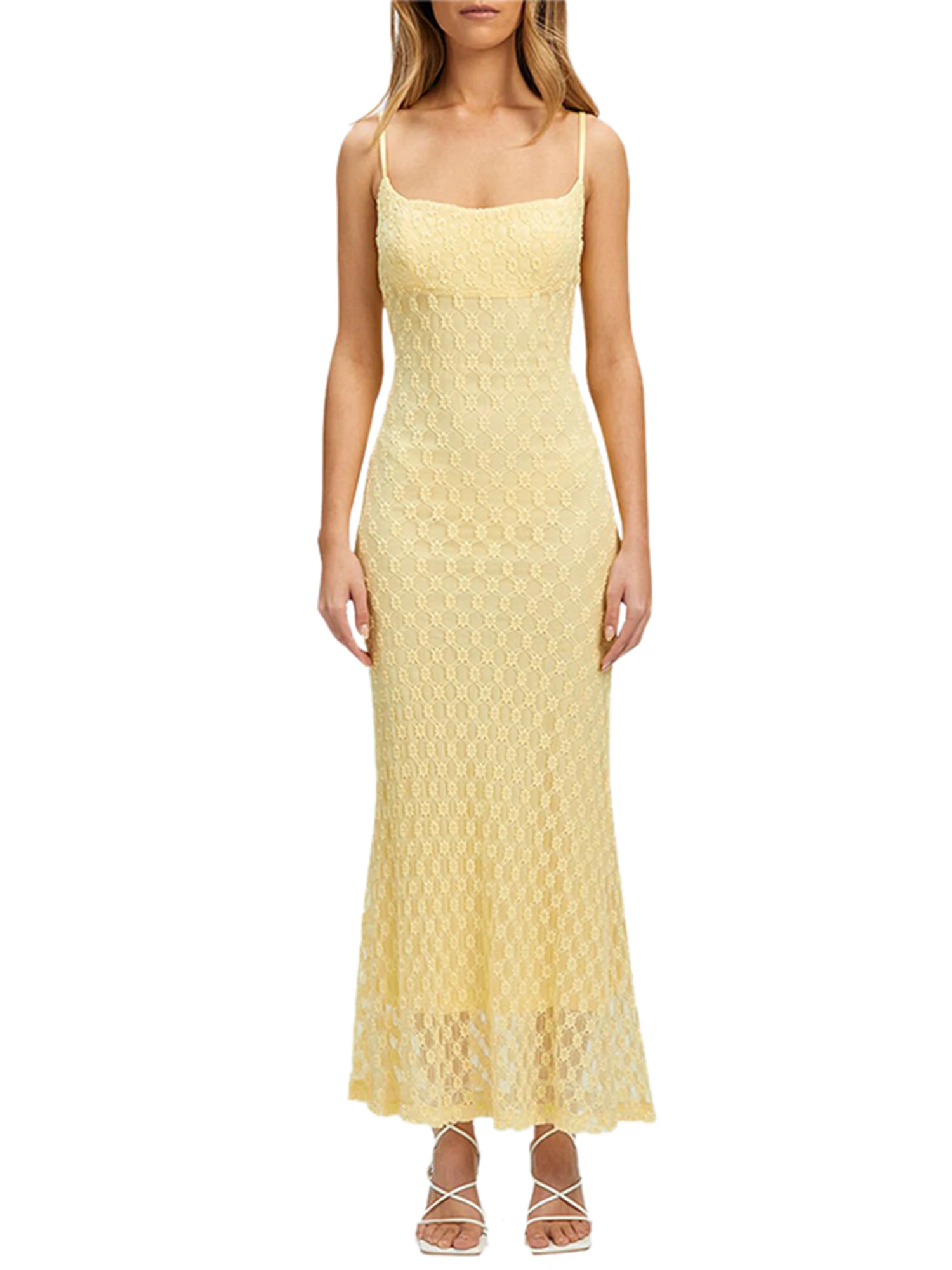 

Women Sexy See Through Lace Y2K Sleeveless Low Cut Backless Long Dress Vintage Fairy Grunge Streetwear