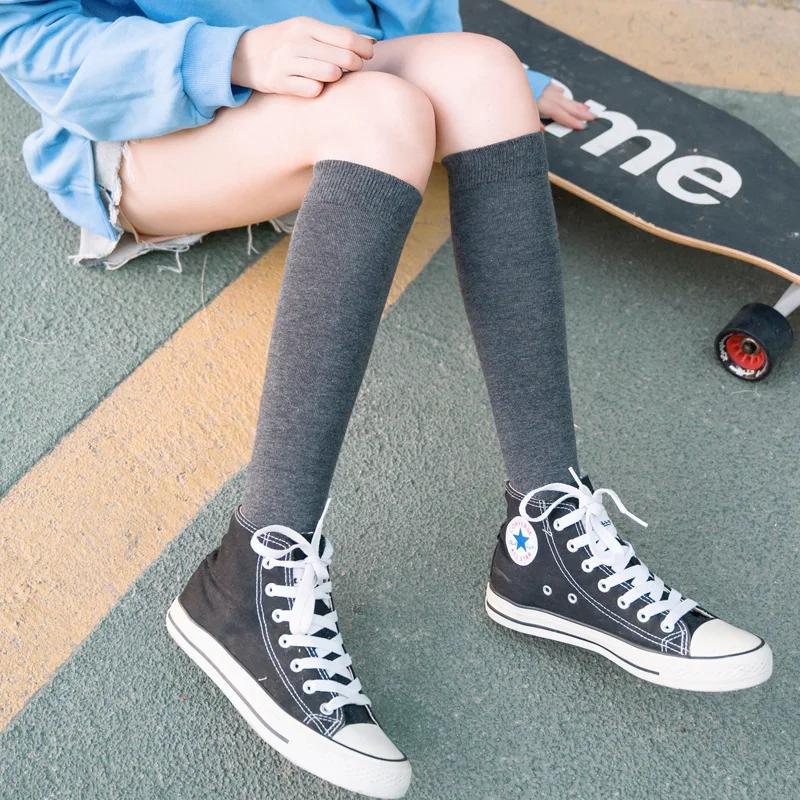 Women Female Cotton Knee High Socks Striped Stockings Black White Casual Sport Long Calf Socks Cute Japanese Style Korea Fashion
