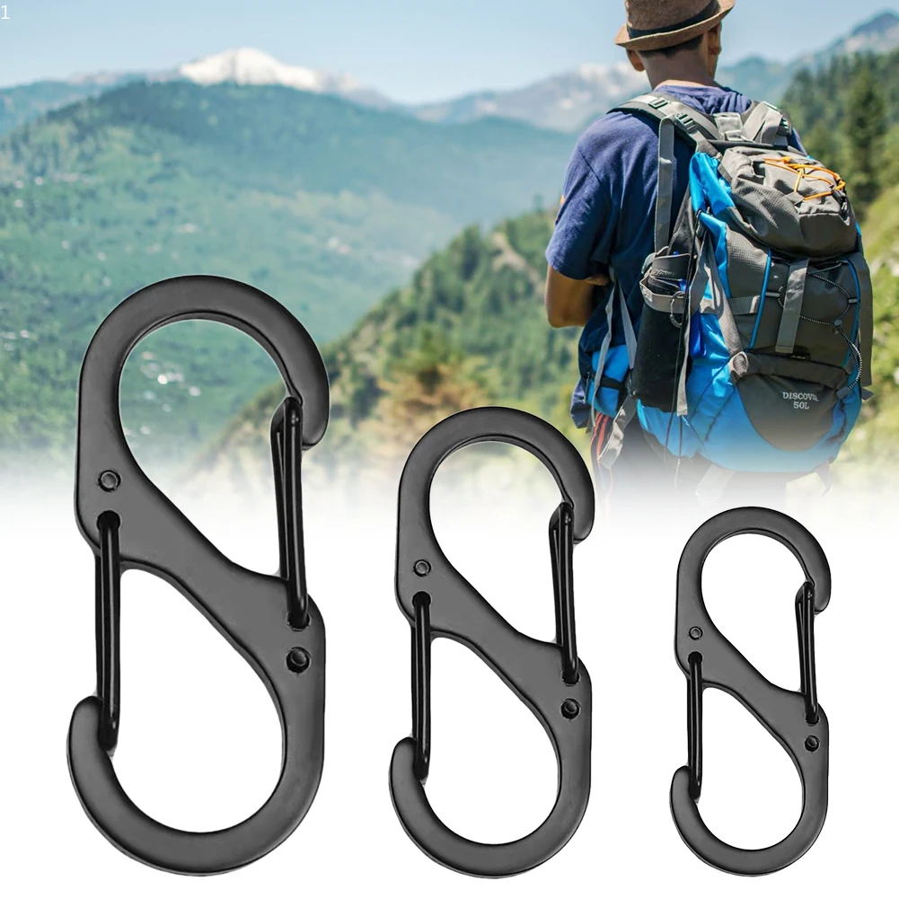 

10pcs S Type Carabiner with Lock Mini Keychain Hook Anti-Theft Outdoor Camping Backpack Stainless Steel Buckle Key-Lock Tool