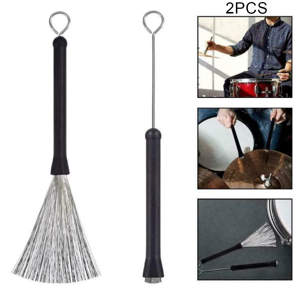 1 Pair Rubber Handle Metal Wire Drum Brushes Retractable Stick Brush Stretch Accessories Drum Stick Brush enlarge