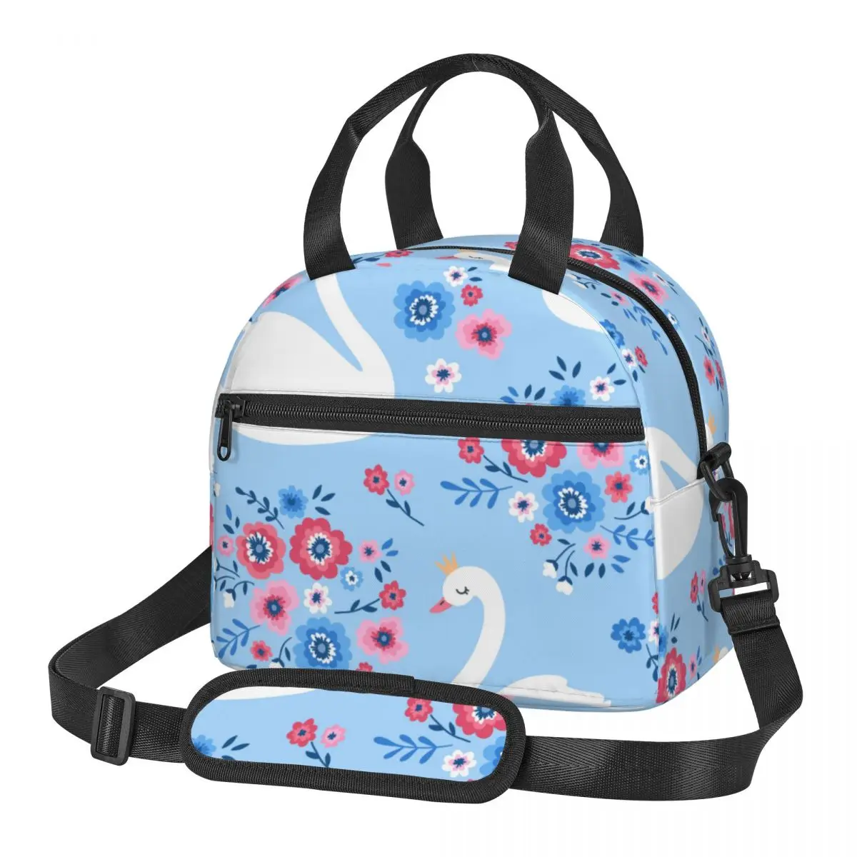 

Portable Insulated Thermal Bento Lunch Box Cute Cartoon Swan Princess Birds And Flowers Picnic Storage Bag Pouch Lunch Bag