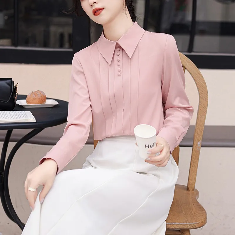 Женская Офисная рубашка с длинным рукавом элегантная однотонная Повседневная в