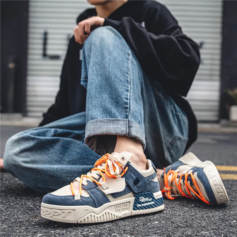 Spring 2023 Blue Platform Men's Sneakers Fashion Outdoor Trainers Men Comfortable Skateboard Shoes Sneakers for Men Basket Homme