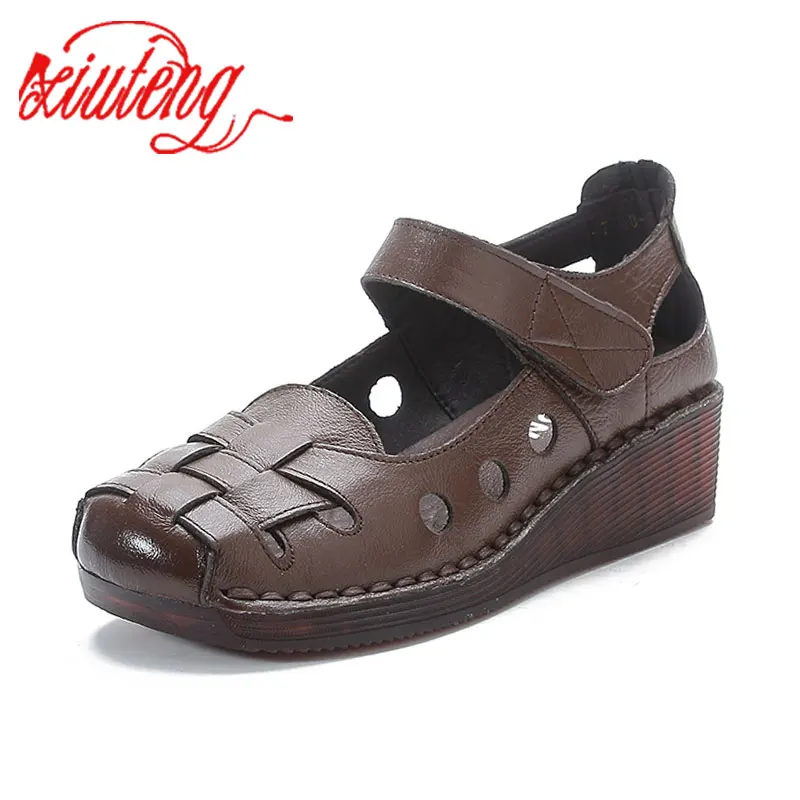 

Женские плетеные сандалии XT из натуральной кожи, модные простые мягкие пляжные туфли на плоской подошве, римские сандалии для отдыха, лето