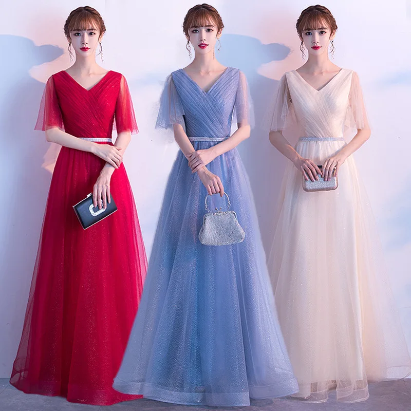 

Женское вечернее платье с V-образным вырезом, красное, синее, цвета шампанского