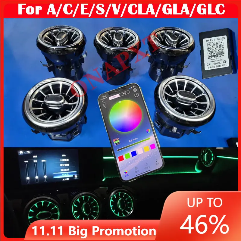 Pаспродажа Светодиодный лампа для Benz A/C/E/S/V/CLA/GLA/GLC W176 W205 W213 W222 W447 W117 W156 X253, сопло для вентилясветильник отверстия с приложением Bluetooth