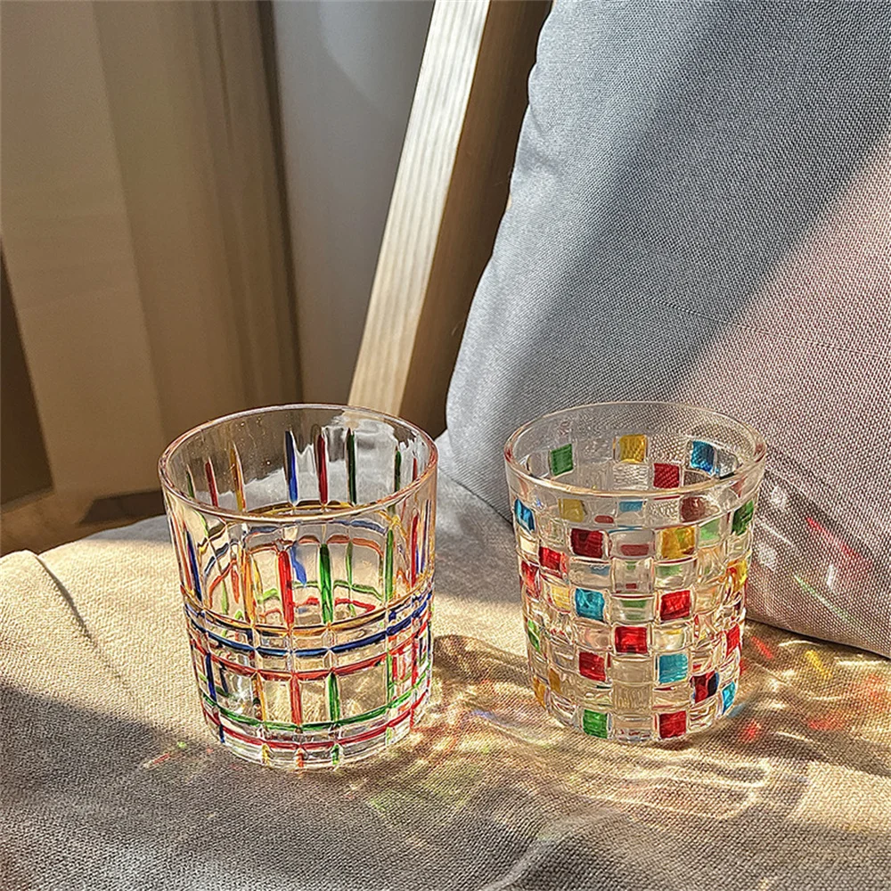 

High Temperature Resistance Whisky Glass Portable Various Styles Glass Coffee Cup Hand-painted Color Glass Contrast Color Cups