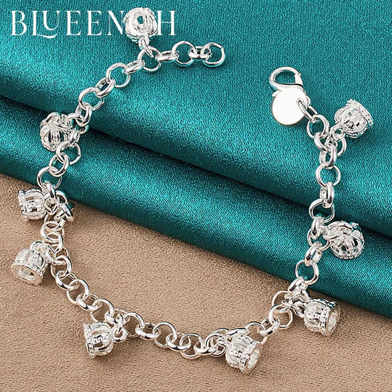 

Blueench 925 Sterling Silver Openwork Crown Pendant Bracelet for Women's Party Wedding Fashion Casual Jewelry