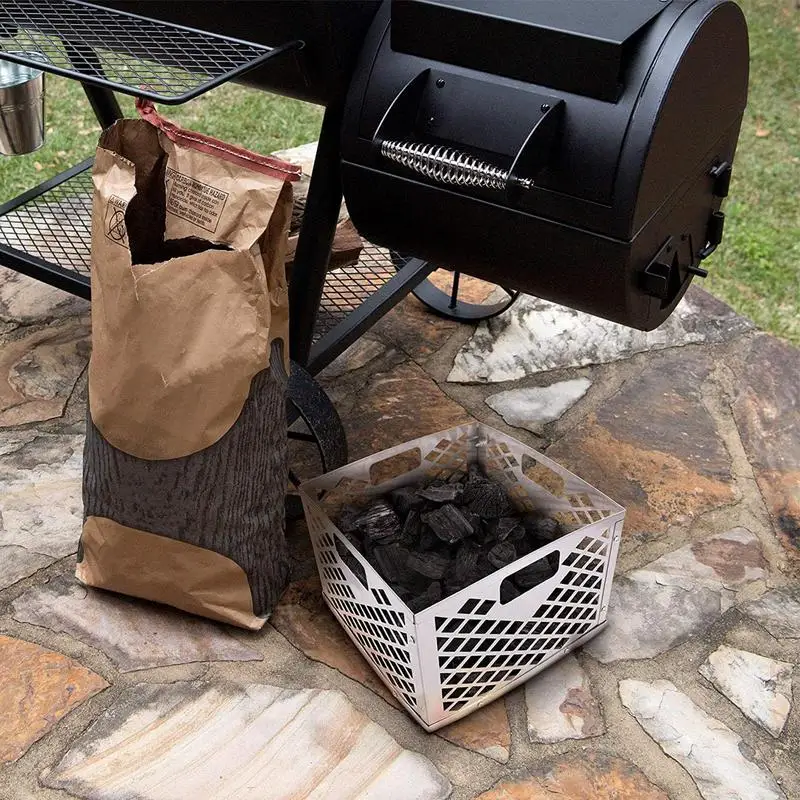 Silver Charcoal Baskets Stainless Steel Rust-Proof Stove Offset Smoker Charcoal Firebox Basket BBQ And Grilling Accessories 3
