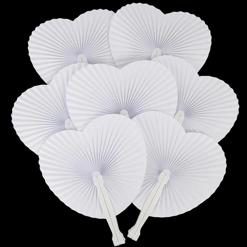 

3Pcs White Folding Handheld Paper Fans Round Shaped Accordion Fans with Plastic Handle for Wedding Birthday Party Supplies