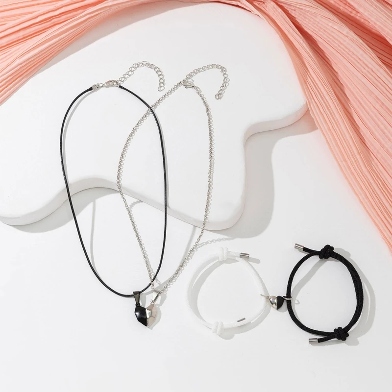 

4Pcs Matching Necklaces Bracelets for Couples Wrist Chain Charm Jewelry