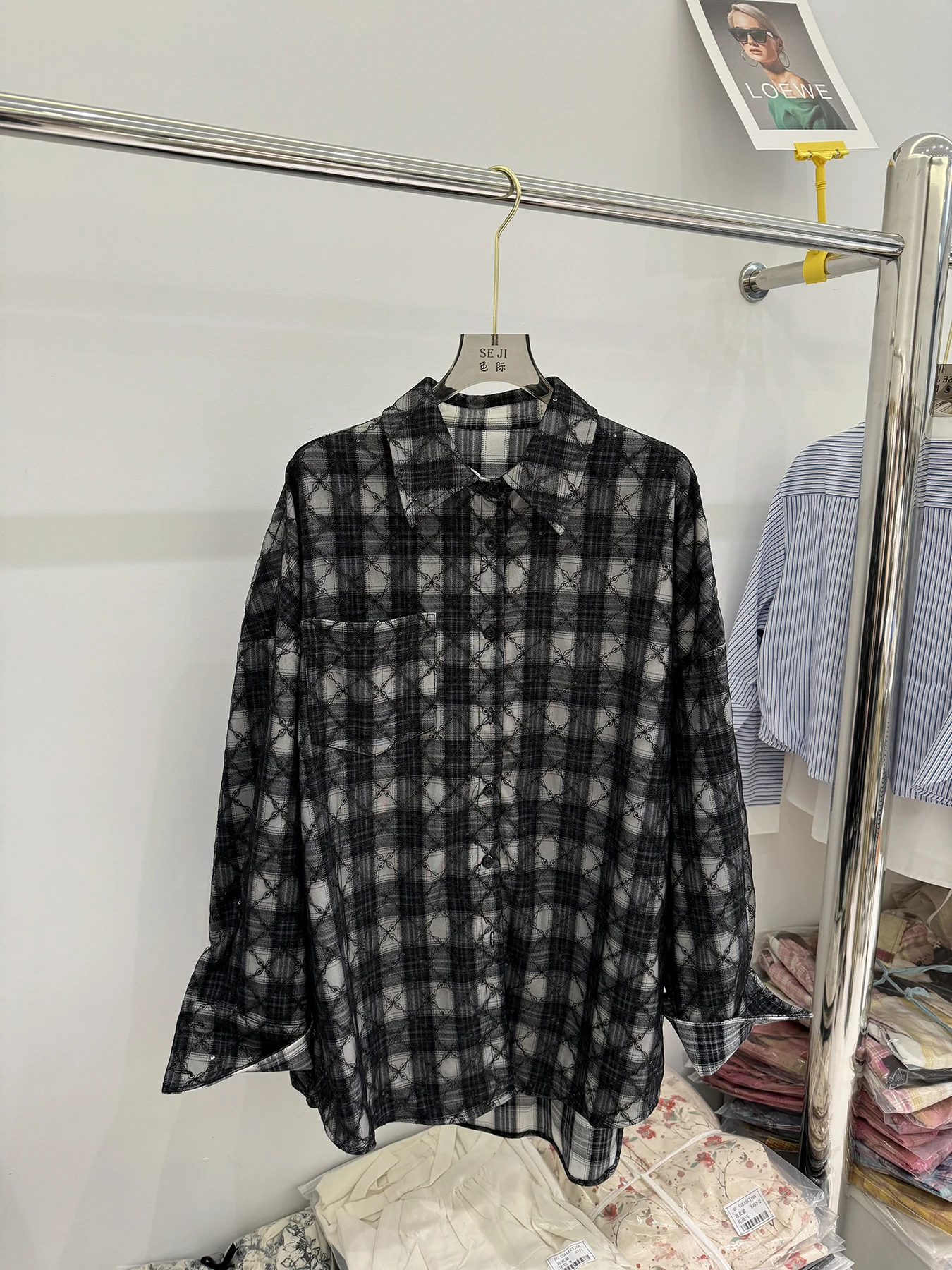 Французские рубашки в клетку с длинными рукавами стиле ретро блестками женские