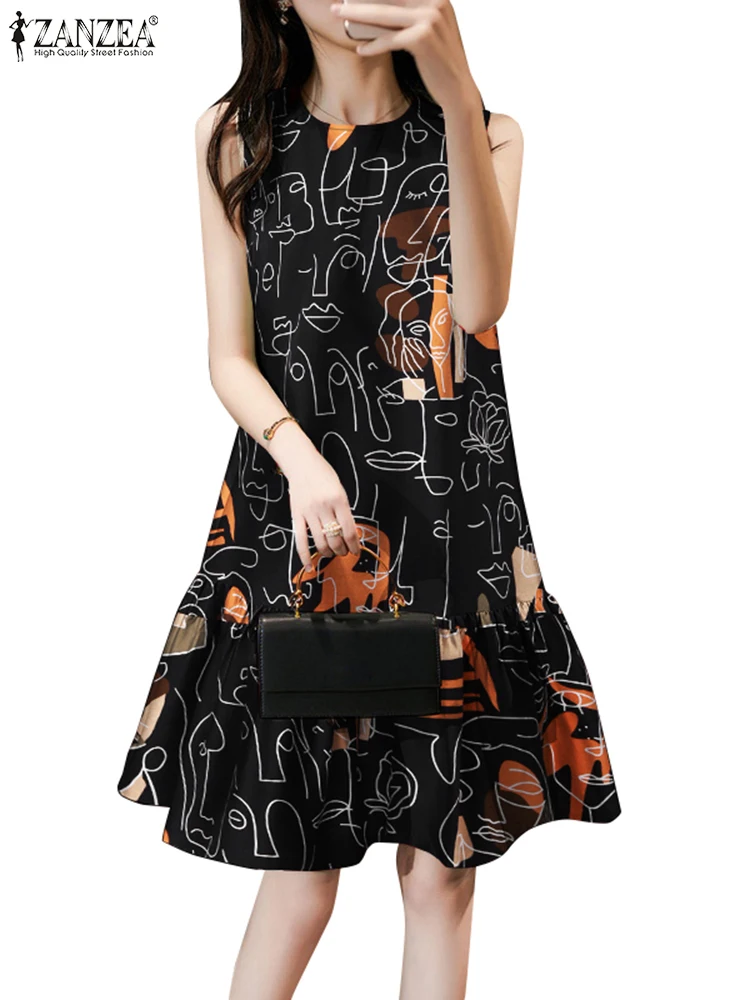 Платье ZANZEA женское с оборками на подоле