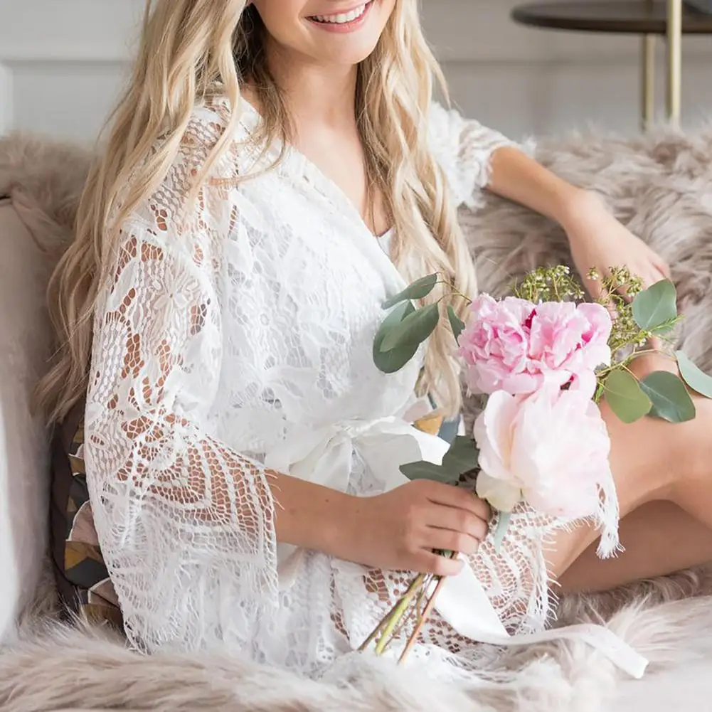 Женское кружевное пляжное кимоно черный и белый кардиган с вышивкой Длинная