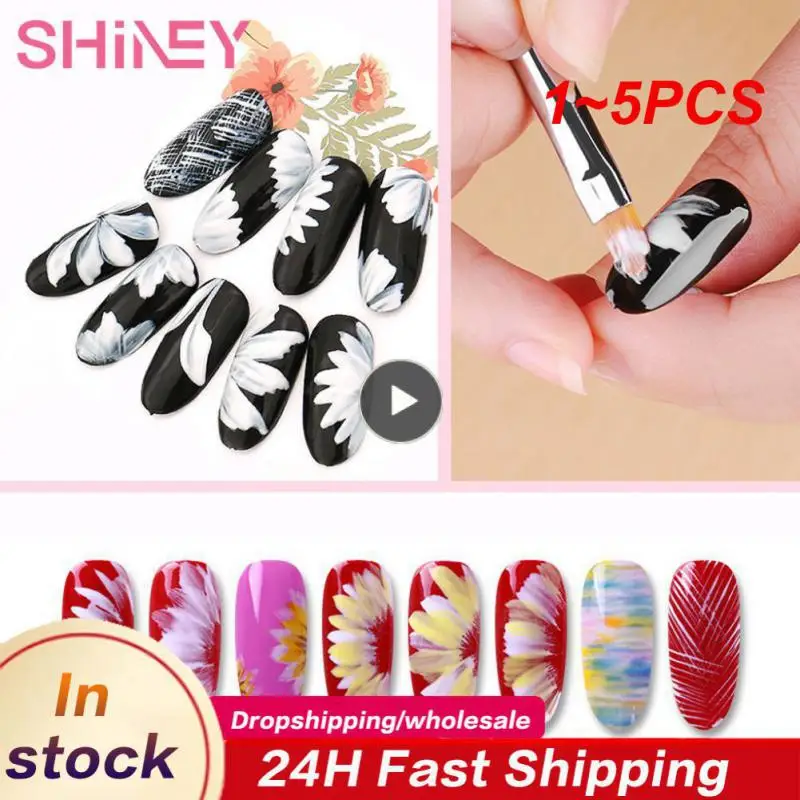 

Акриловая кисть для ногтей, 1-5 шт., ручка для рисования цветов, кисть для рисования ногтей, градиентный дизайн, деревянная ручка, ручка для маникюра и дизайна ногтей, инструмент для лака