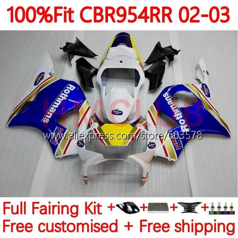 

Injection For HONDA CBR900 CBR954 RR CBR 900 954 RR 900RR 954RR CBR954RR 2002 2003 CBR900RR 02 03 Rothmans Blue Fairing 116No.13