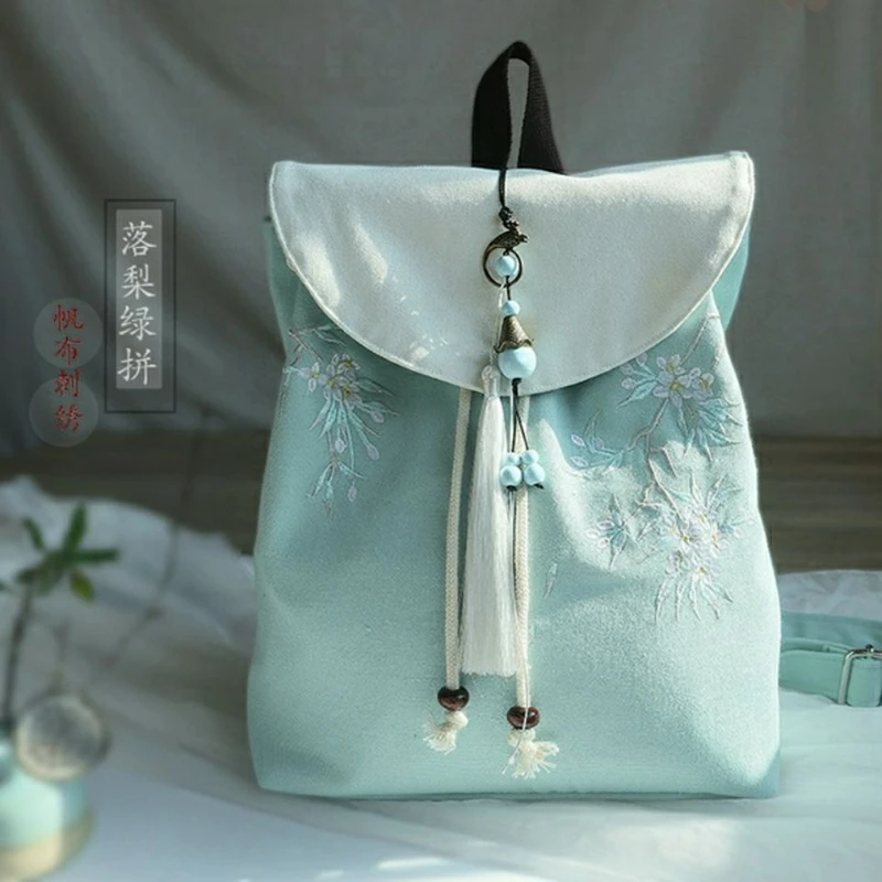 

Canvas Embroidered Backpack Female Fashion Designer Female Backpack Chinese Style Ladies Backpack Simple Girls Schoolbag