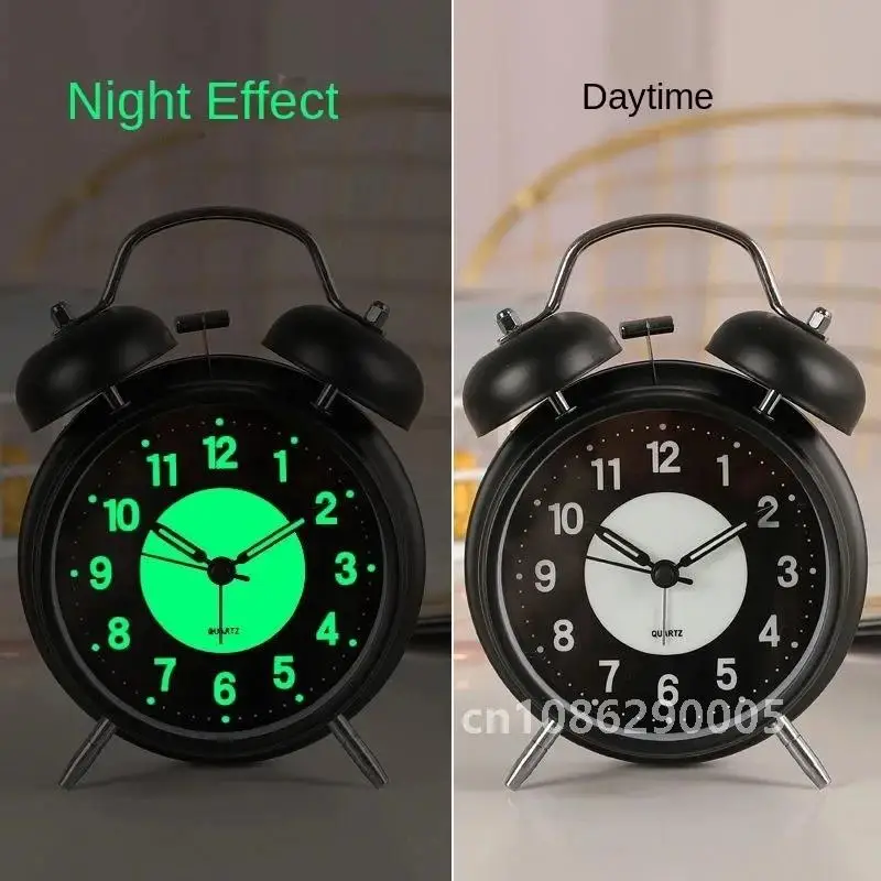 Ретро металлический двойной колокольчик-будильник с ночным светом бесшумные