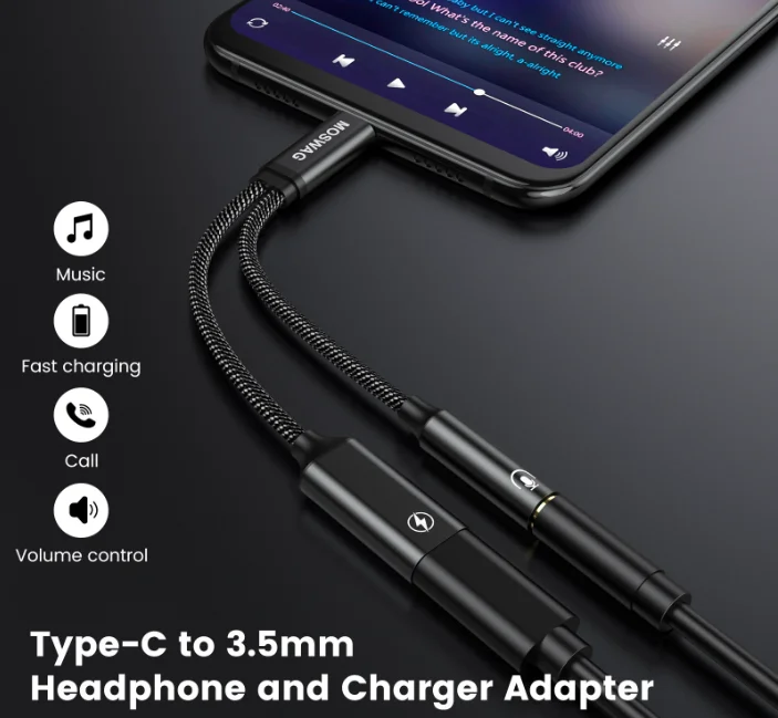 2 In 1 USB C To 3.5mm Headphone Jack Adapter Type C Charge Audio Aux Adaptor for Samsung S20 Ultra Note 20 10 Plus S21 Ipad Pro