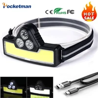 most bright cobxpe led headlamp with built in battery headlight usb rechargeable lantern dual light source adjustment 2022 new