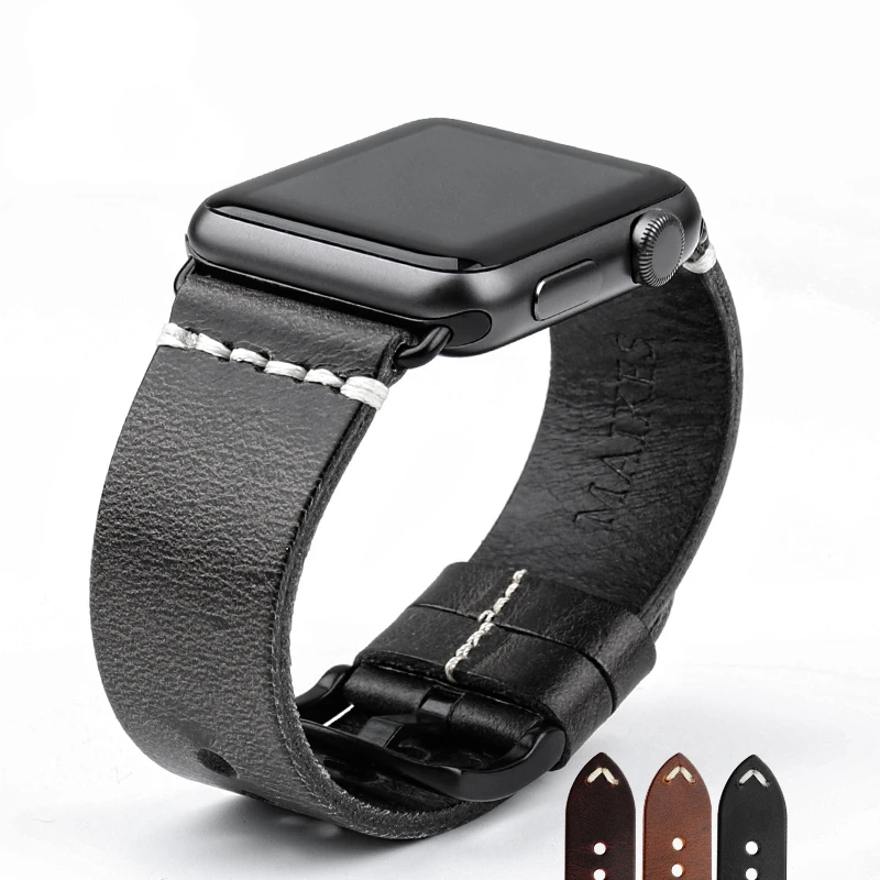 Ремешок MAIKES из натуральной кожи для Apple Watch Band 44 мм 45 мм 42 мм 41 мм 40 мм Series 7 SE 6 5 4 3 2, браслет для часов