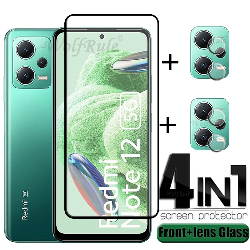 4-in-1 For Redmi Note 12 5G Glass Redmi Note 12 Pro 5G HD 9H Full Glue Cover Screen Protector Xiaomi Redmi Note 12 5G Lens Glass