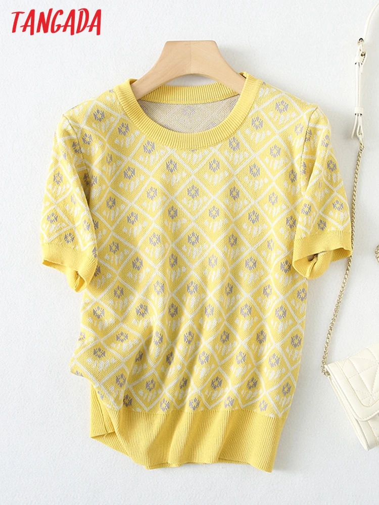 

Женский трикотажный джемпер с коротким рукавом и цветочным принтом