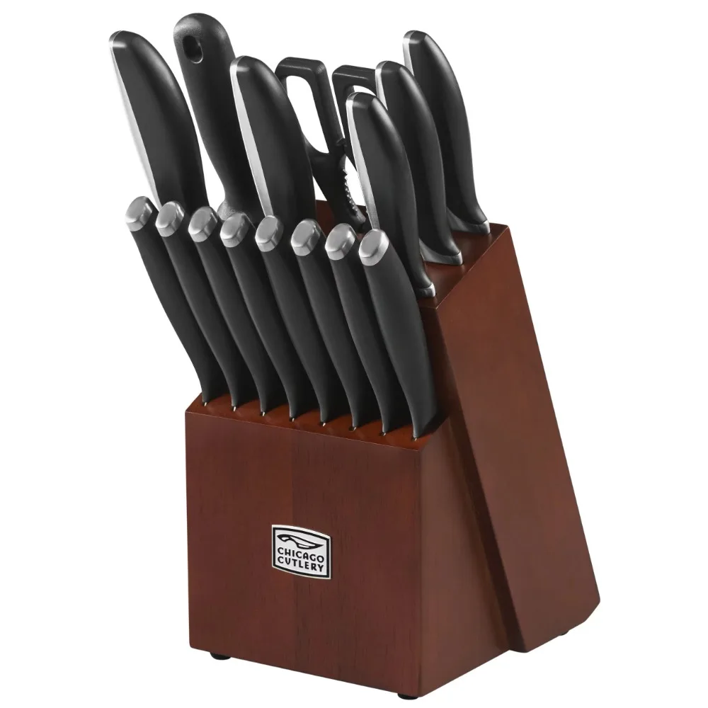 

Набор кухонных ножей Avondale из 16 предметов с деревянным блоком, кухонные аксессуары, изогнутая нержавеющая сталь и полимерная ручка в современном стиле