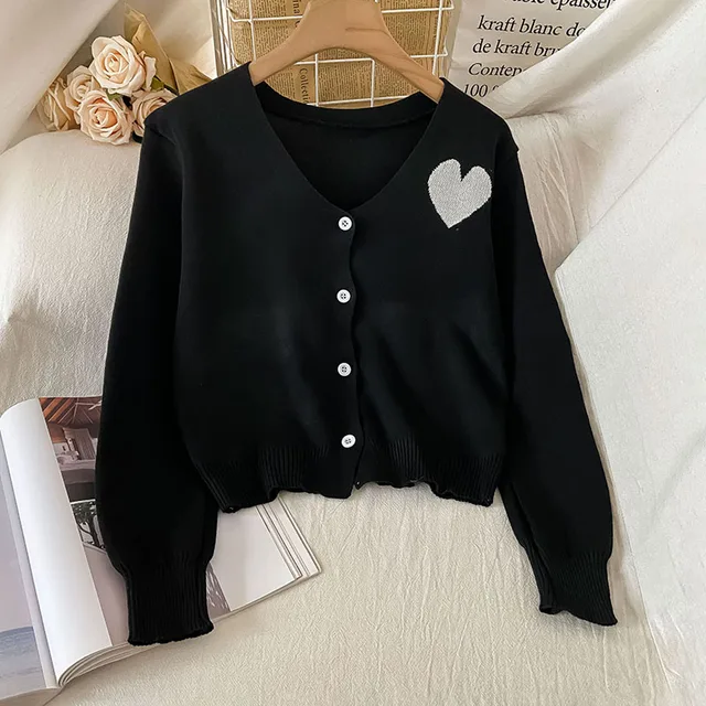 Cropped Heart-patchwork Cardigan Women 