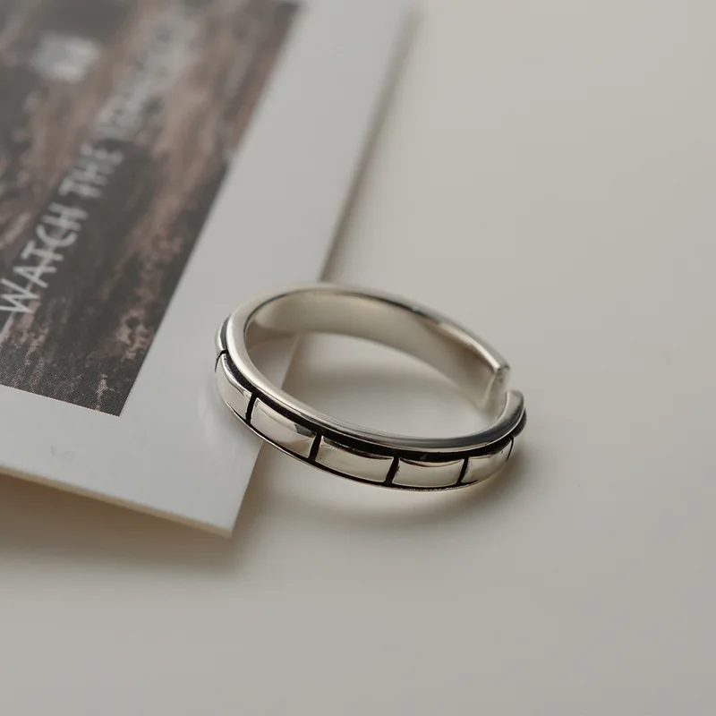 

Youth of Vigor Antique Texture Solid 925 Silver Ring Thick Narrow Open Band Rings R1282