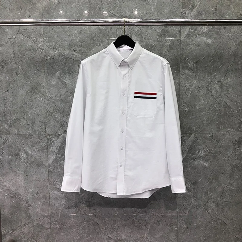 Autunm TB THOM Shirt Spring Fashion Brand Men's Shirt RWB Stripe On Pocket Casual Cotton Oxford Slim Custom Wholesale TB Shirt