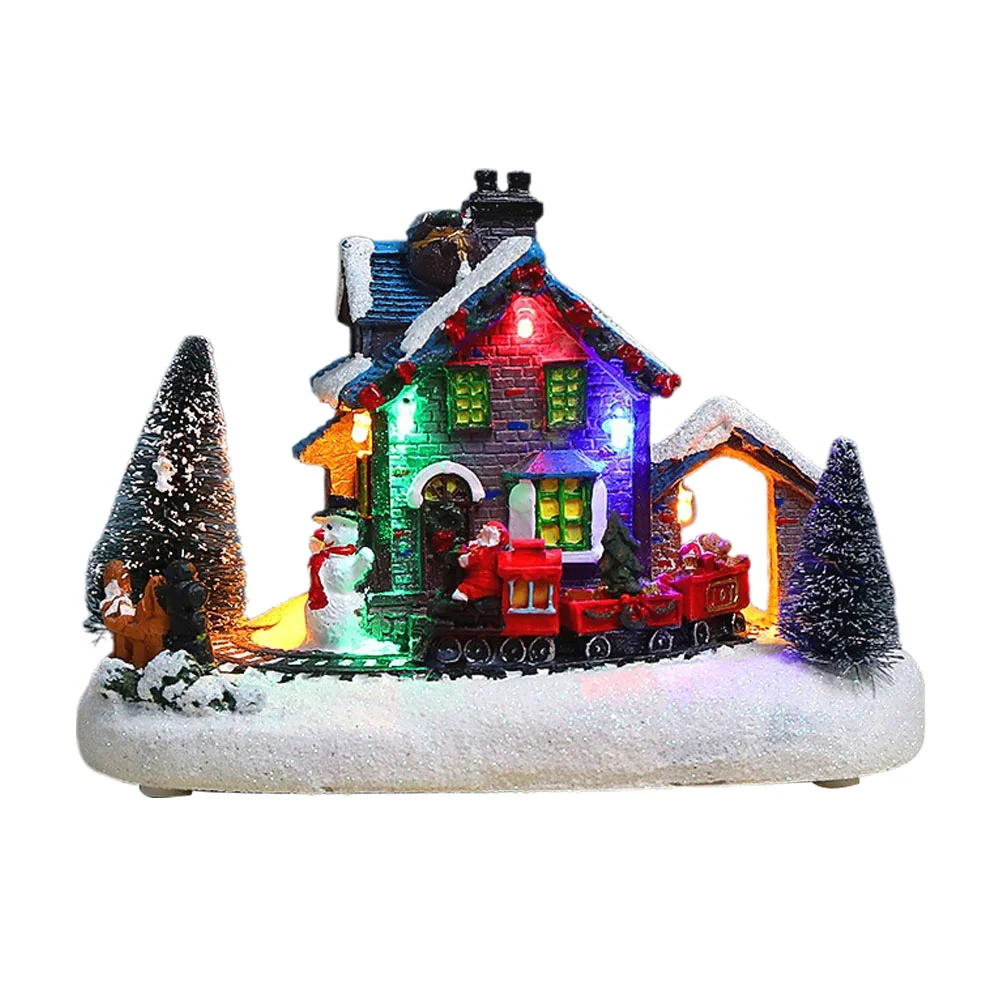 

Christmas Light Up Ornament Mini Gifts Unique Desktop Adornment Decorations Creative Festival Resin Scene Household Colorful