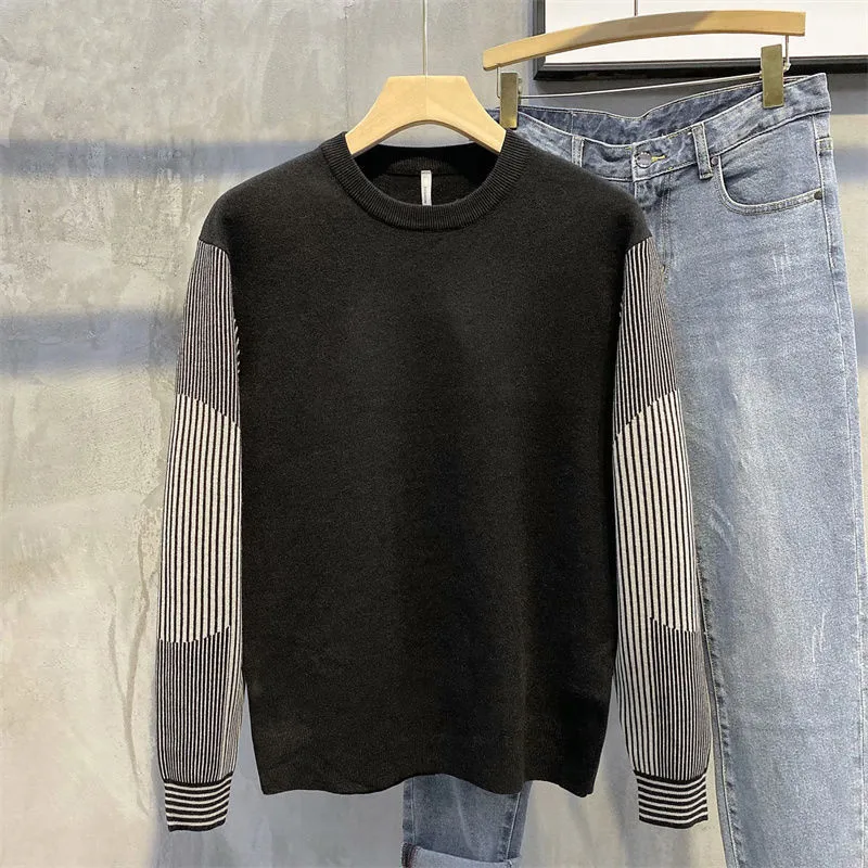 Men's Fashion Autumn Winter O-Neck Sweater Korean Man Casual Loose O-Neck Patchwork Knit Pullover Tops 2022 New Clothing Male