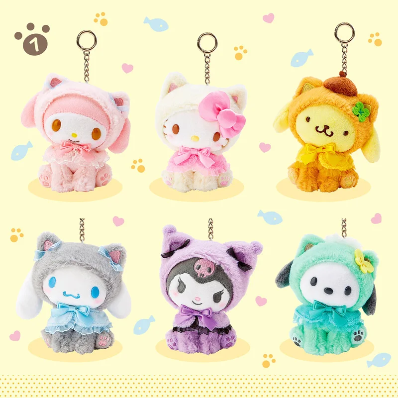 

Sanrio Hello Kittys Keychain My Melody Kuromi Plush Keyring Kawaii Cinnamoroll Children Toys Keychains Cute Pompom Purin Gifts