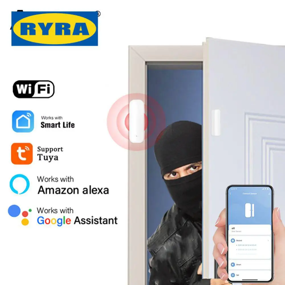 

Window Sensor App Control Wifi Alarm System Alexa Smart Door Open/closed Detectors Smart Life App Independent Magnetic Tuya