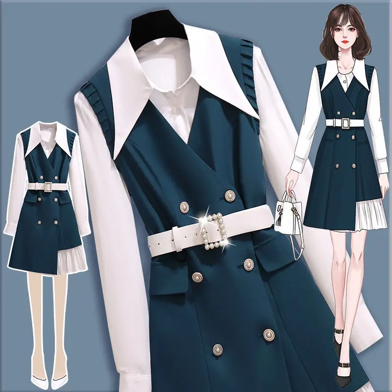 

Spring/Summer Women's Dress 2022 Early Autumn New Korean Fashion Dress Premium Fashion Shirt Dress Two Piece Set