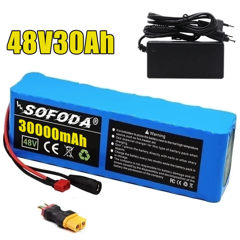 

48V 30000mAh 500w 13S3P T plug 18650 Lithium ion Battery Pack 30Ah For 54.6v E-bike Electric bicycle Scooter with BMS+2A Charger
