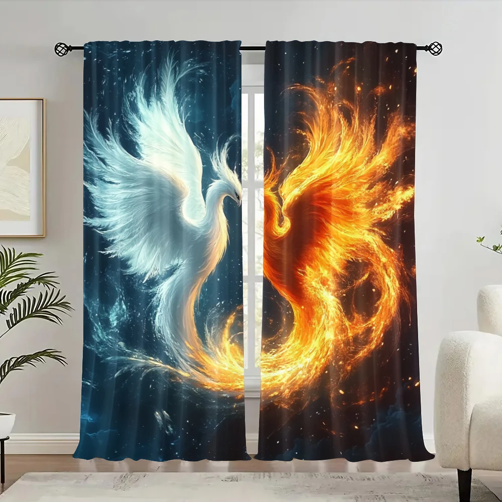 2 шт. шторы Инь Ян Феникс прочная ткань из 100% полиэстера без электричества летние