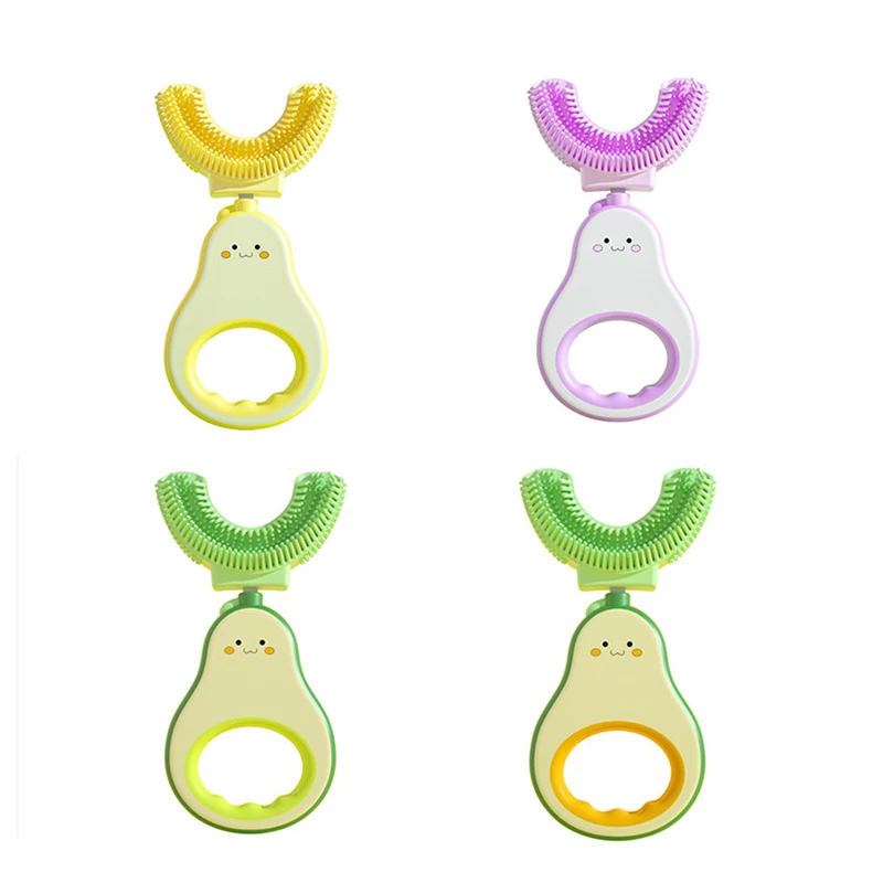 

Cute Manual 2-14 Year Kids' Toothbrushes Baby Stuff Oral Care Tool Teether Food Grade Soft Silicone U-Shaped Training Toothbrush