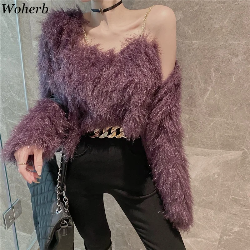 Woherb корейские комплекты осенний кардиган с V-образным вырезом и длинными