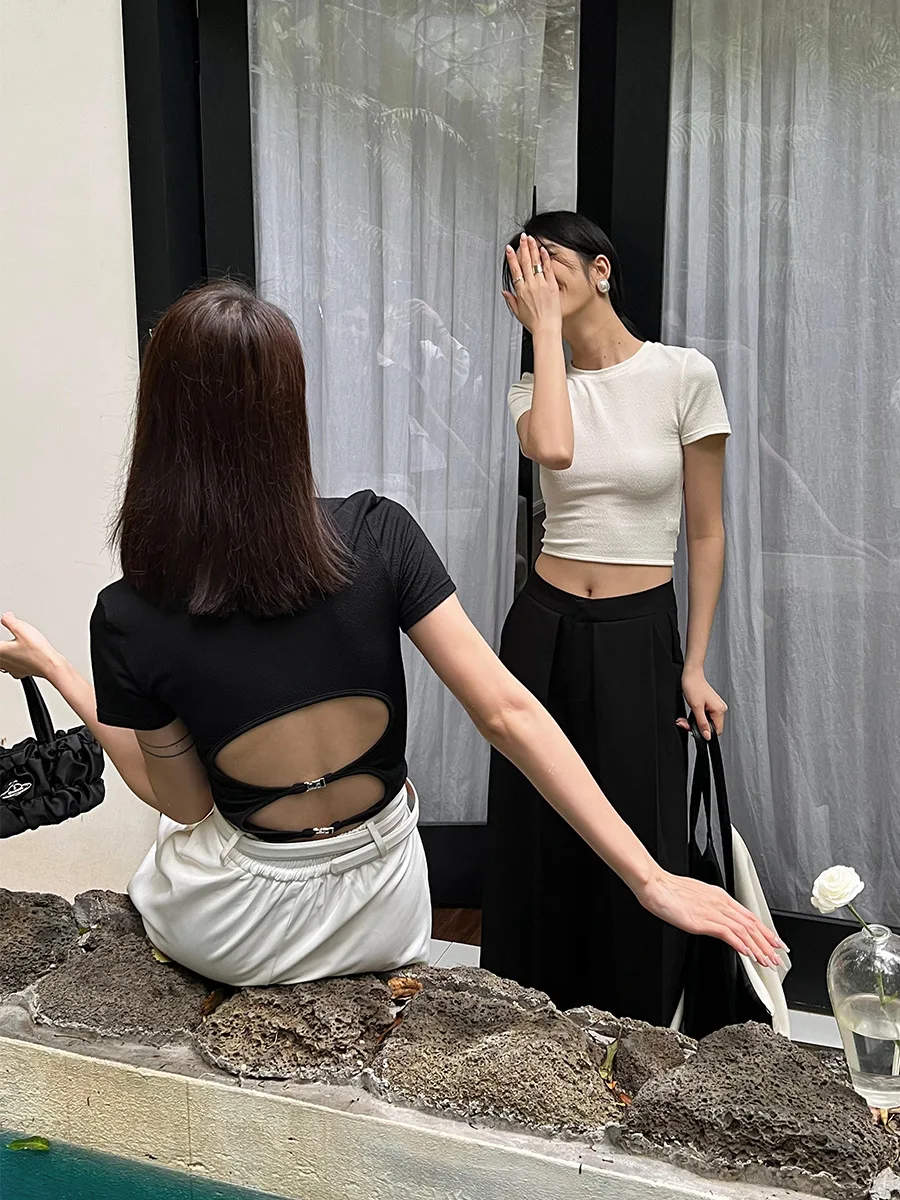 

Short, 2023, Slim, back-less, short-sleeved T-shirt