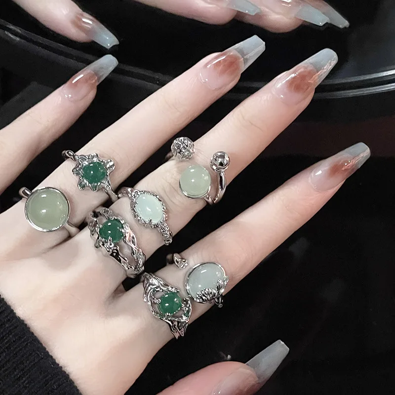 

Opal Irregular Natural Stone Ring With White Opal Aesthetic Egirl Hollow Rings for Women Y2K Trendy Ring Creative Finger Jewelry