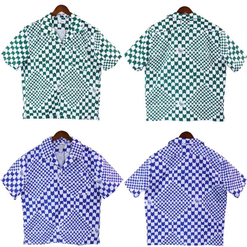 

RHUDE Casual Shirts Oversized Men's Women's Checker Printing Hawaiian Shirts